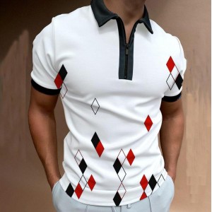 Check color block art short-sleeved polo shirt