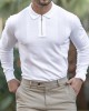 Classic White And Gold Zip Knit Long Sleeve Polo Shirt