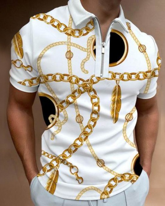 Short-sleeved polo shirt with chain pattern design