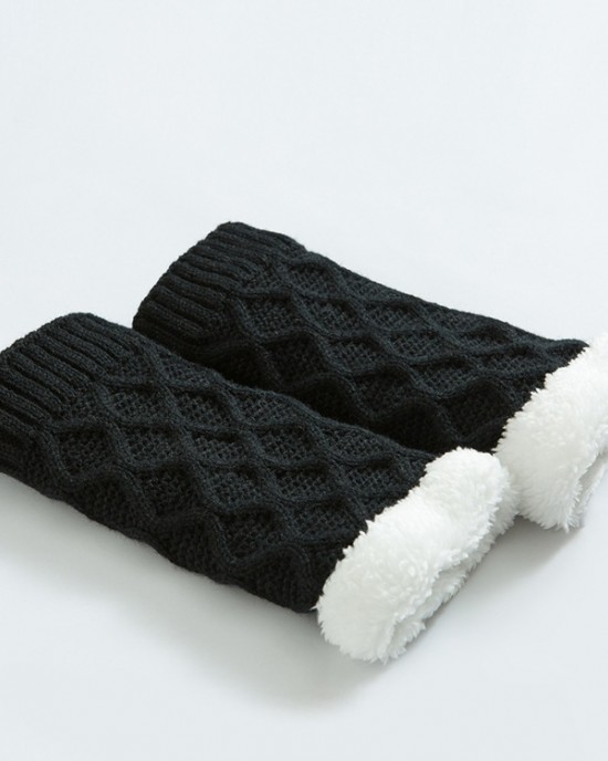 Unisex Winter Leg Warmer Thicken Fleece Liner Knit Knee Pads Warm Diamond Tube Socks Boots Deco