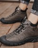 Men Microfiber Leather Breathable Soft Sole Non Slip Closed Toe Lace Up Leisure Boots