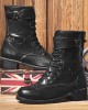 Men PU Non Slip Side Zipper Lace Up Retro Casual Boots