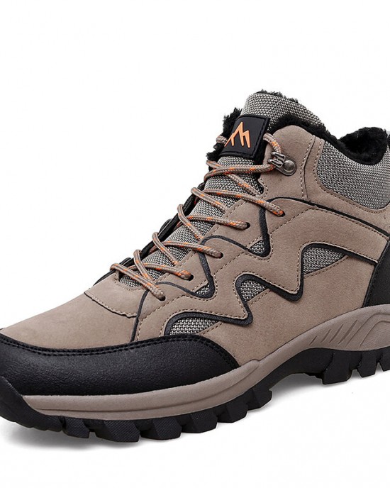 Men PU Leather Warm Lined Hiking Snow Outdoor Boots