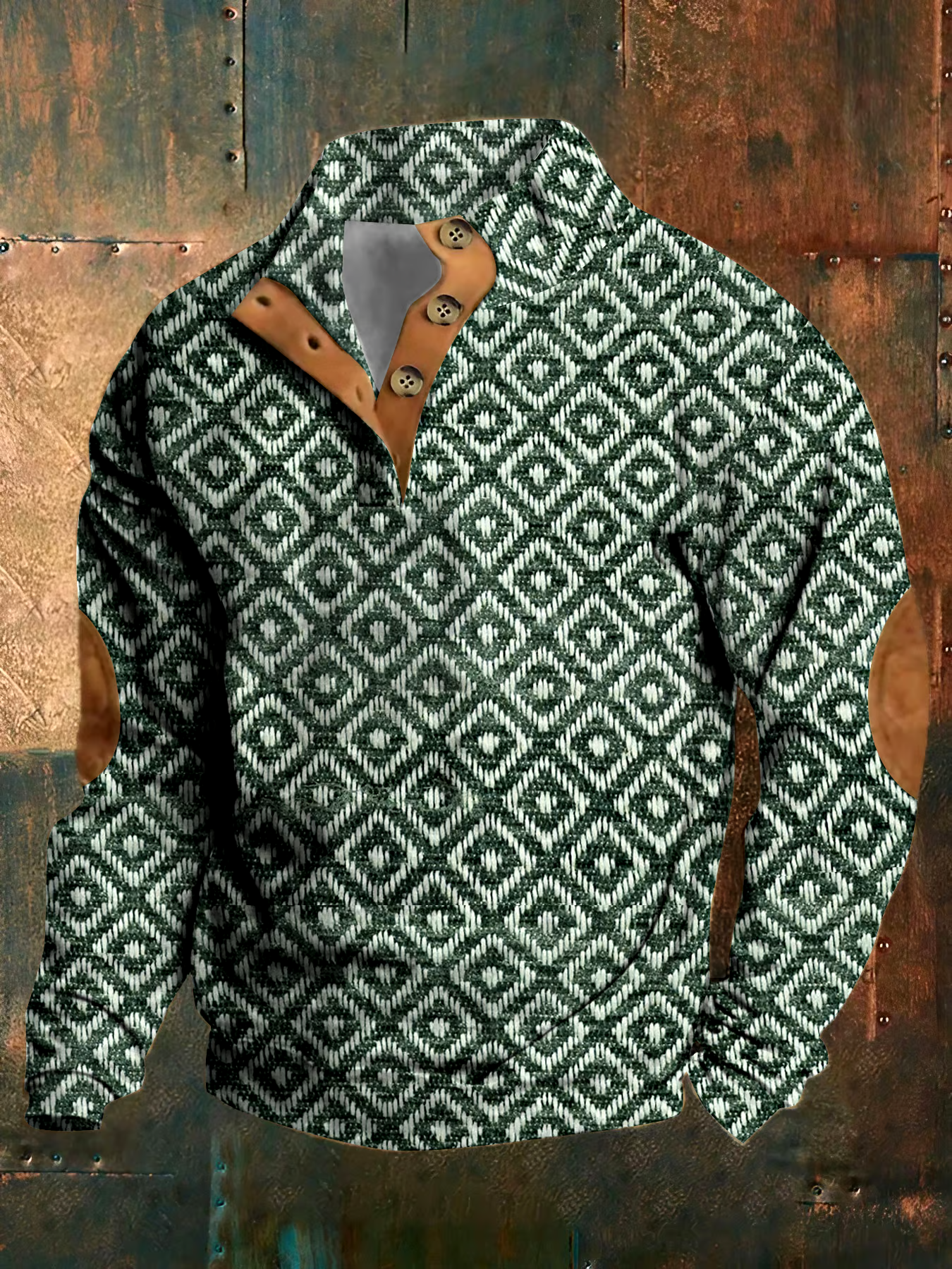 Men's Vintage Print Button Casual Long Sleeve Sweatshirt