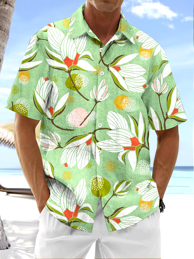 Men's Floral Printed Casual Vacation Shirt (With Pockets)