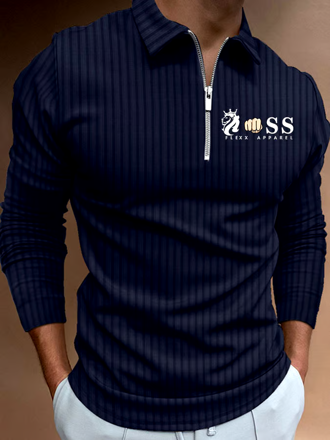 Men's Letter Stripe Printed Pullover Casual Polo Shirt