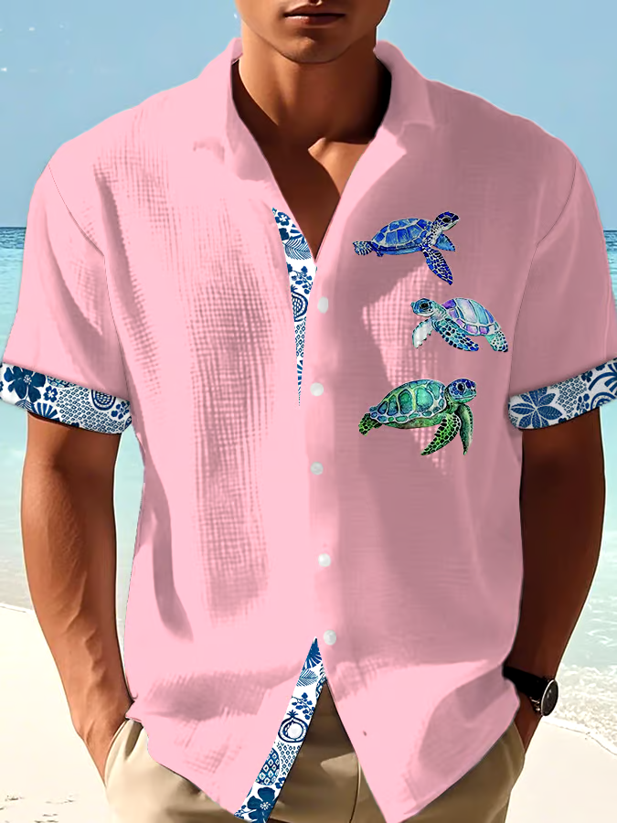 Men's Casual Vacation Hawaiian Waffle Shirt