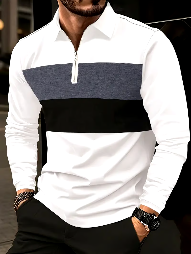 Men's Business Casual Striped Zip-Up Shirt
