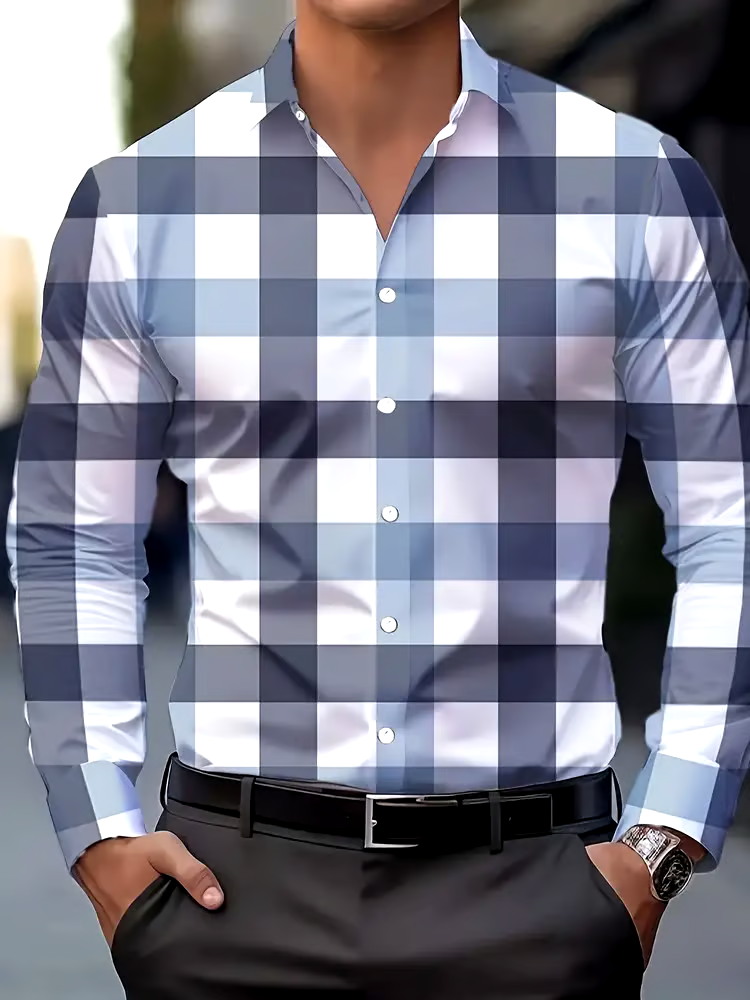 Men's Plaid Business Long Sleeve Shirt