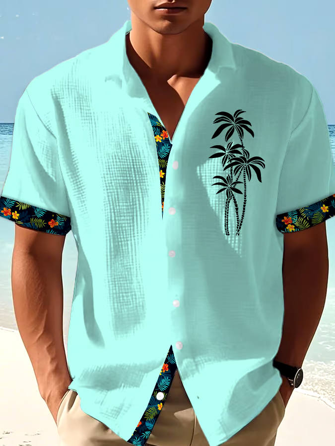 Men's Casual Vacation Hawaiian Waffle Shirt