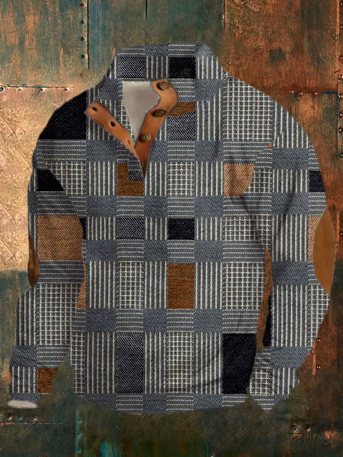 Men's Vintage Print Buttons Casual Sweatshirt