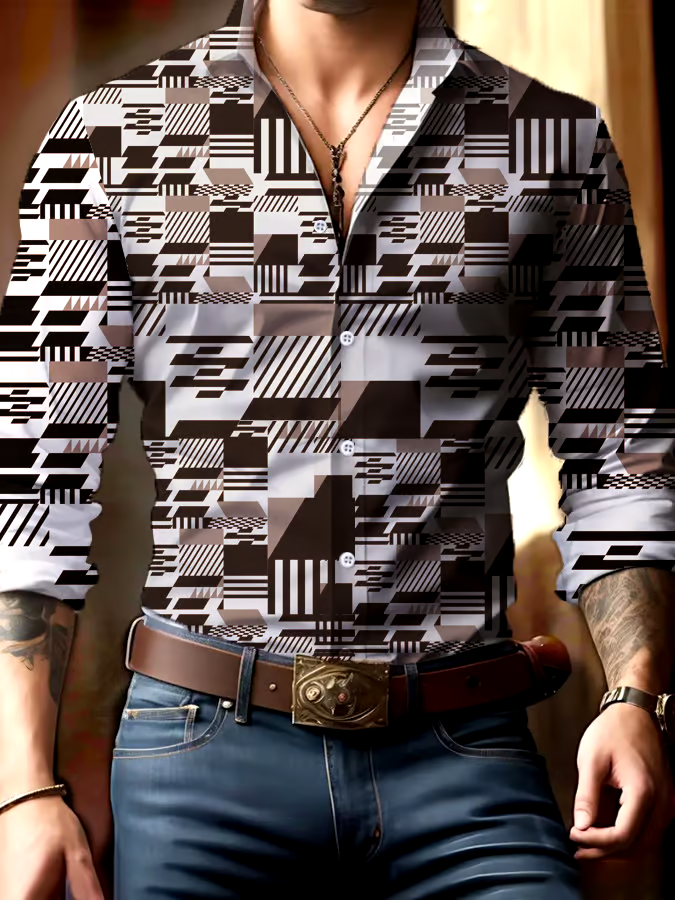 Men's Casual Business Geometric Print Shirt