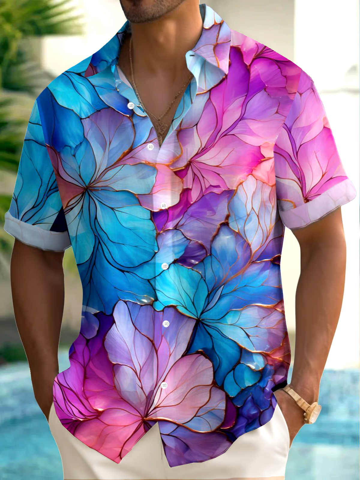 Men's Hawaiian Floral Print Resort Shirt