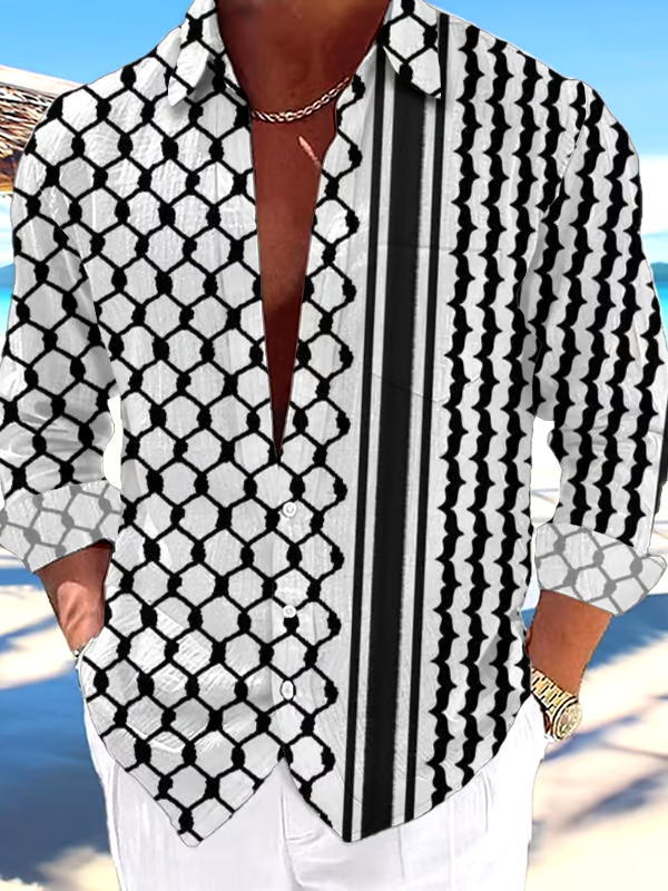 Men's Striped Abstract Art Long Sleeve Shirt