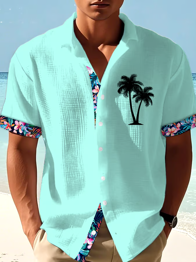 Men's Casual Vacation Hawaiian Waffle Shirt