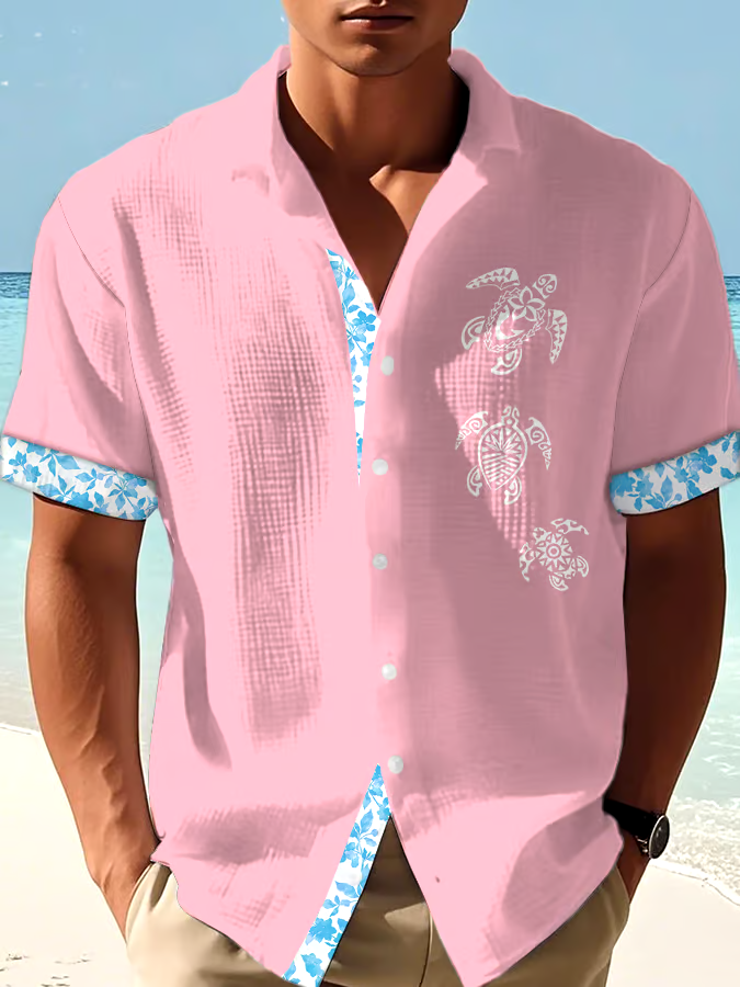Men's Casual Vacation Hawaiian Waffle Shirt