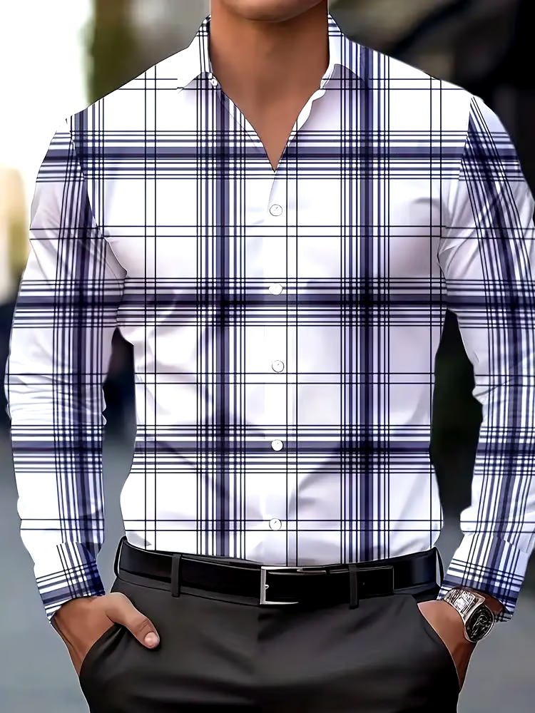 Men's Plaid Business Long Sleeve Shirt