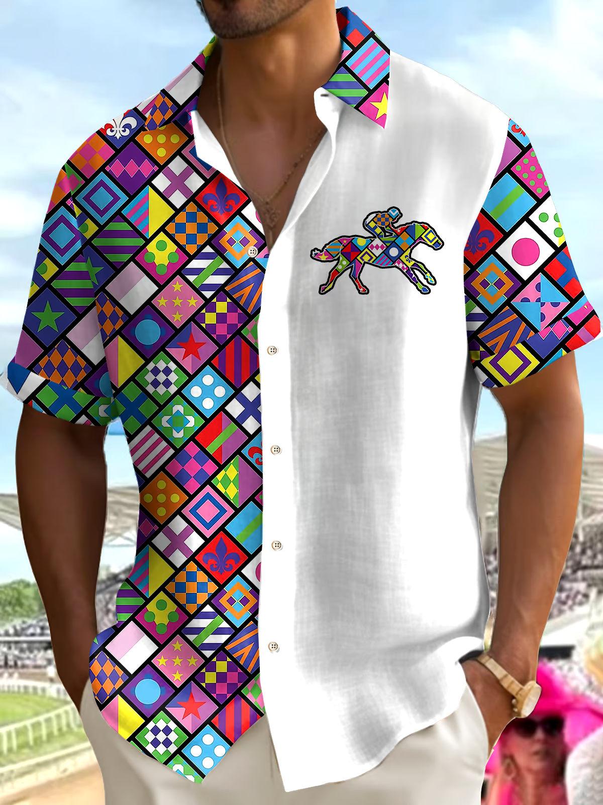 Men'S Retro Kentucky Derby Printed Shirt