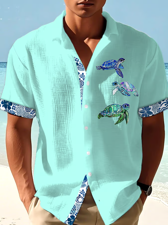 Men's Casual Vacation Hawaiian Waffle Shirt