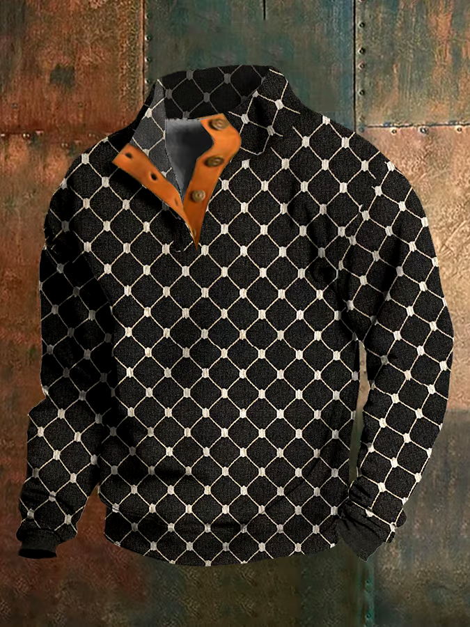 Men's Retro Western Stand Collar Sweatshirt