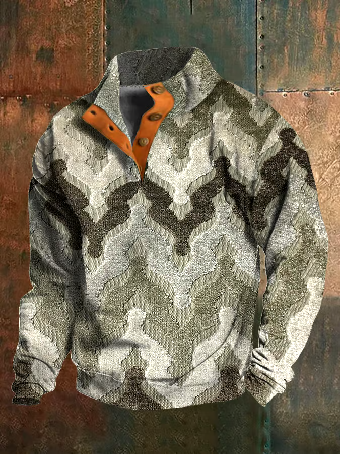Men's Retro Western Stand Collar Sweatshirt