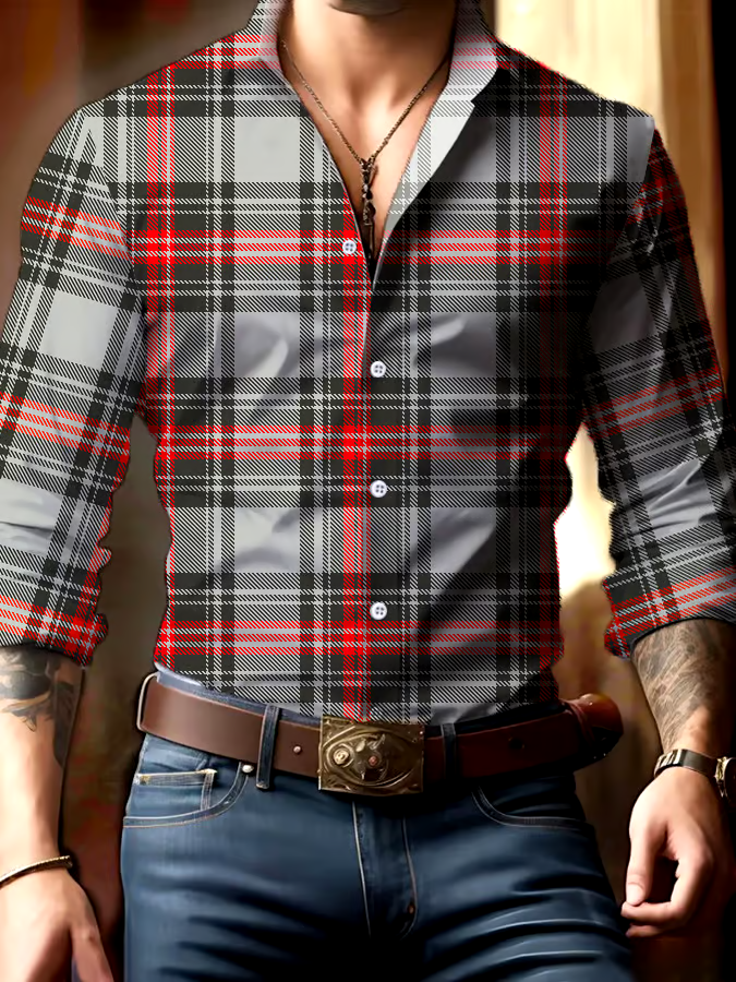 Men's Casual Business Checkered Print Shirt