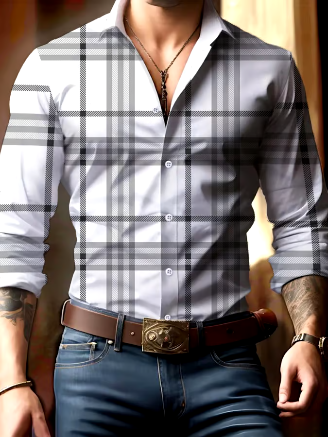 Men's Casual Business Checkered Print Shirt