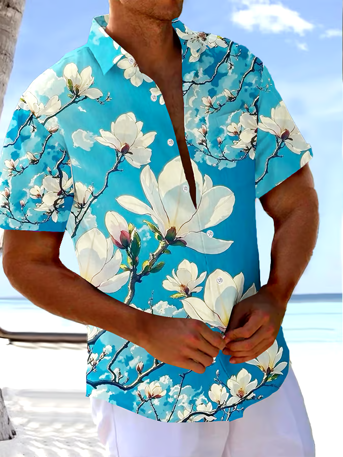 Men's Floral Printed Casual Vacation Shirt (With Pockets)