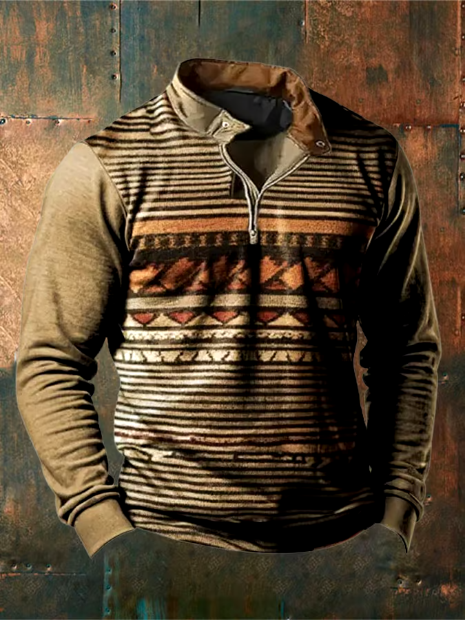 Men's Vintage Western Print Long Sleeve Sweatshirt