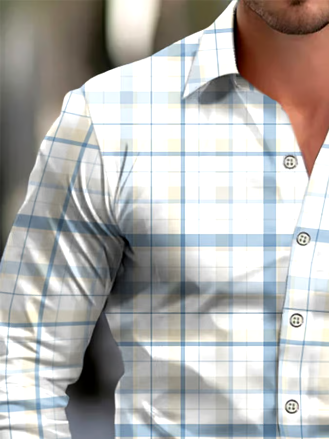Men's Check Pattern Print Business Shirt