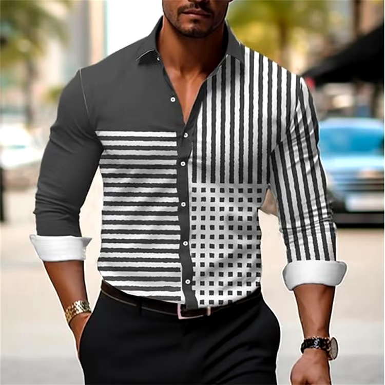Men's Geometric Design Business Casual Shirt