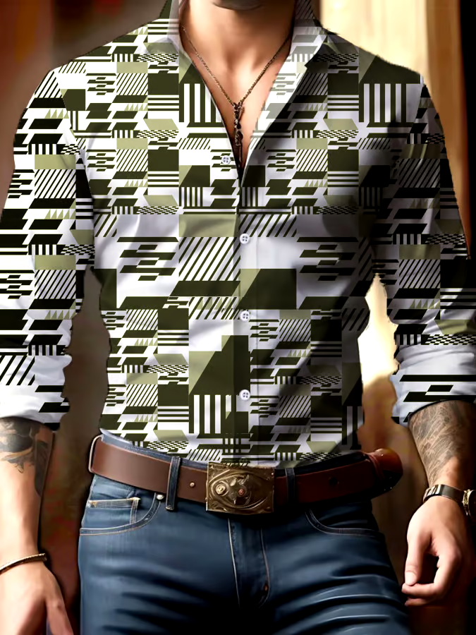 Men's Casual Business Geometric Print Shirt