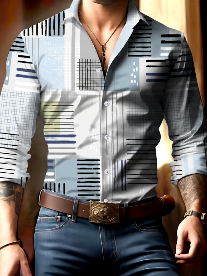 Men's Business Style Geometric Print Shirt