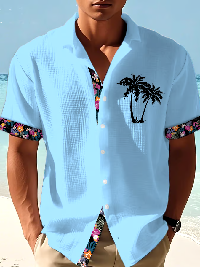 Men's Casual Vacation Hawaiian Waffle Shirt