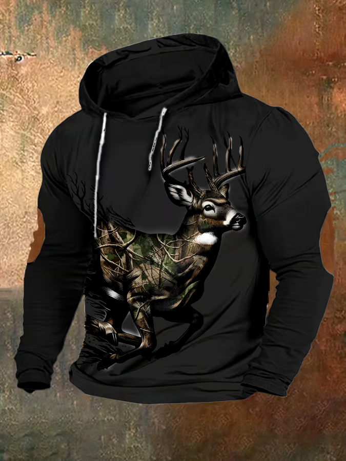 Men's Vintage Camouflage Elk Hunting Hoodie