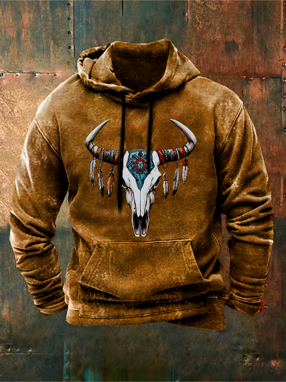 Men's Vintage Bullhead Print Hoodie Sweatshirt