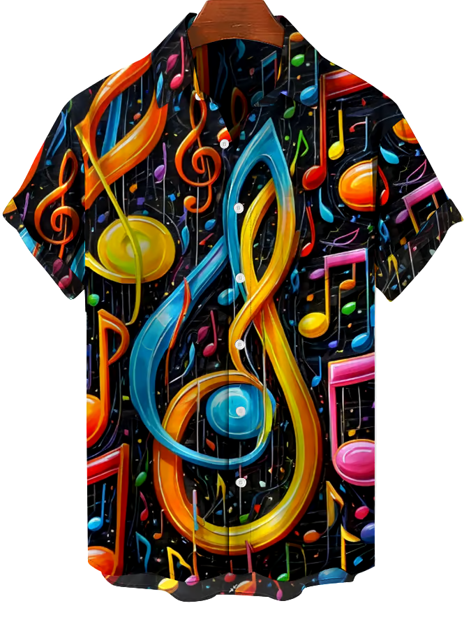 Men's Fashionable Music Note Print Short Sleeve Shirt