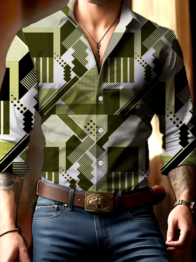 Men's Casual Business Geometric Print Shirt