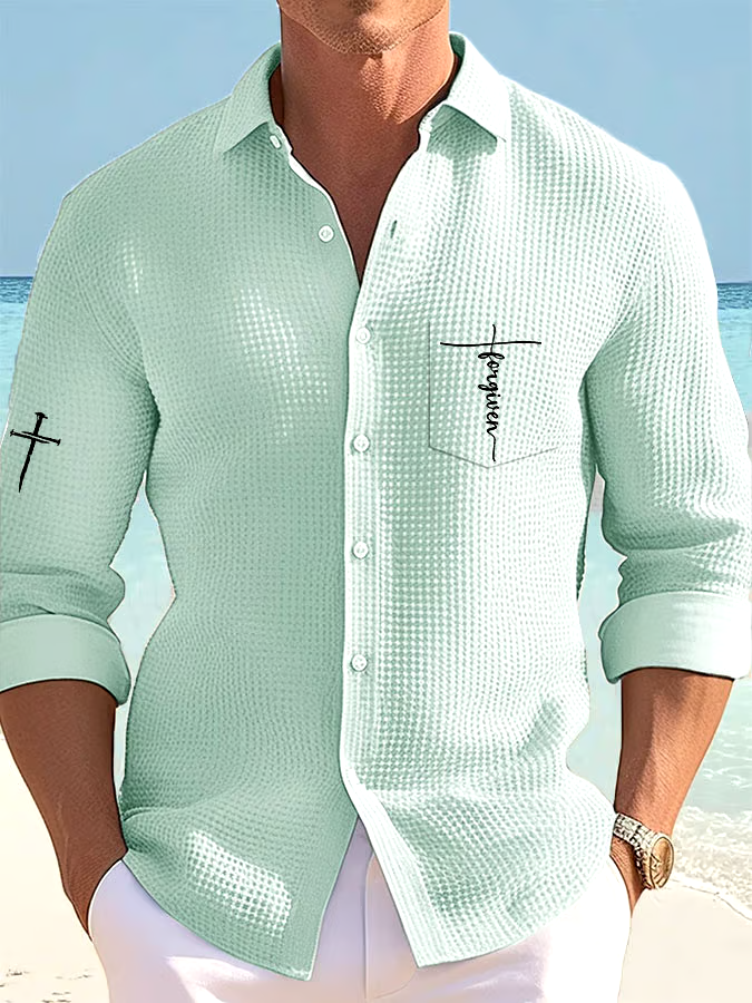 Men's Faith Print Resort Casual Waffle Shirt (With Pockets)