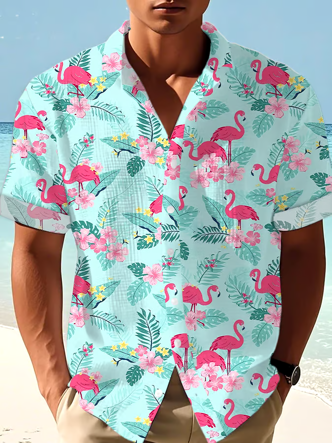 Men's Casual Vacation Hawaiian Waffle Shirt