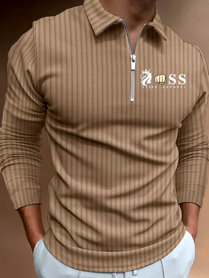 Men's Letter Stripe Printed Pullover Casual Polo Shirt