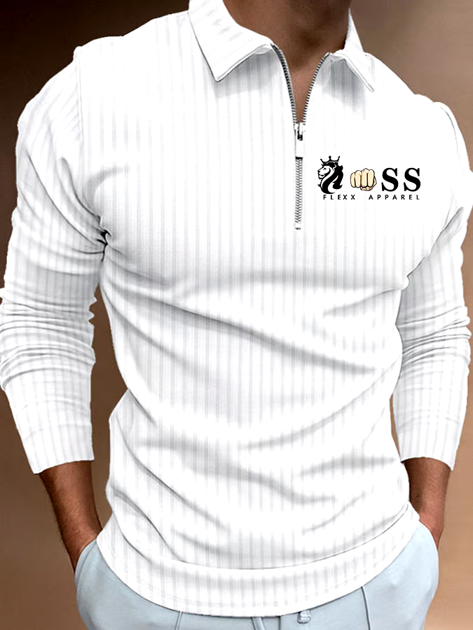 Men's Letter Stripe Printed Pullover Casual Polo Shirt