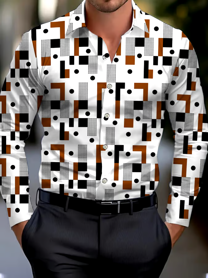 Men's Business Style Geometric Print Shirt
