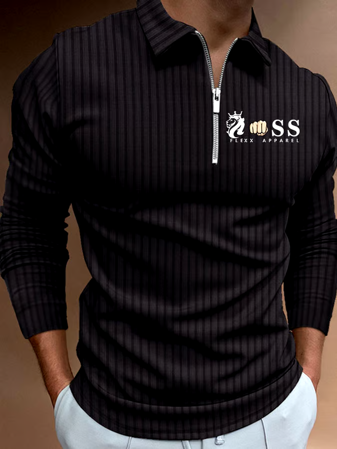 Men's Letter Stripe Printed Pullover Casual Polo Shirt