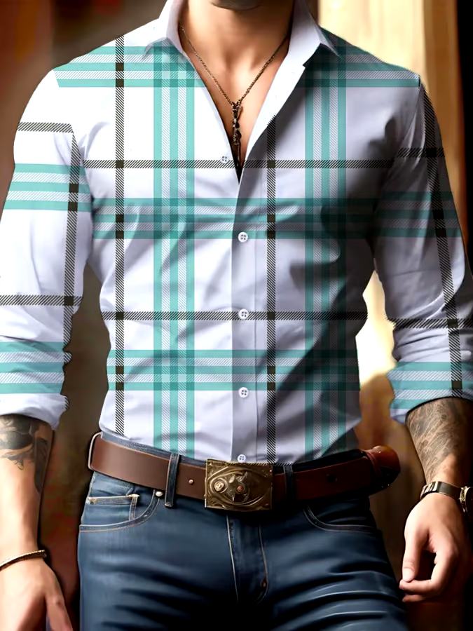 Men's Casual Business Checkered Print Shirt
