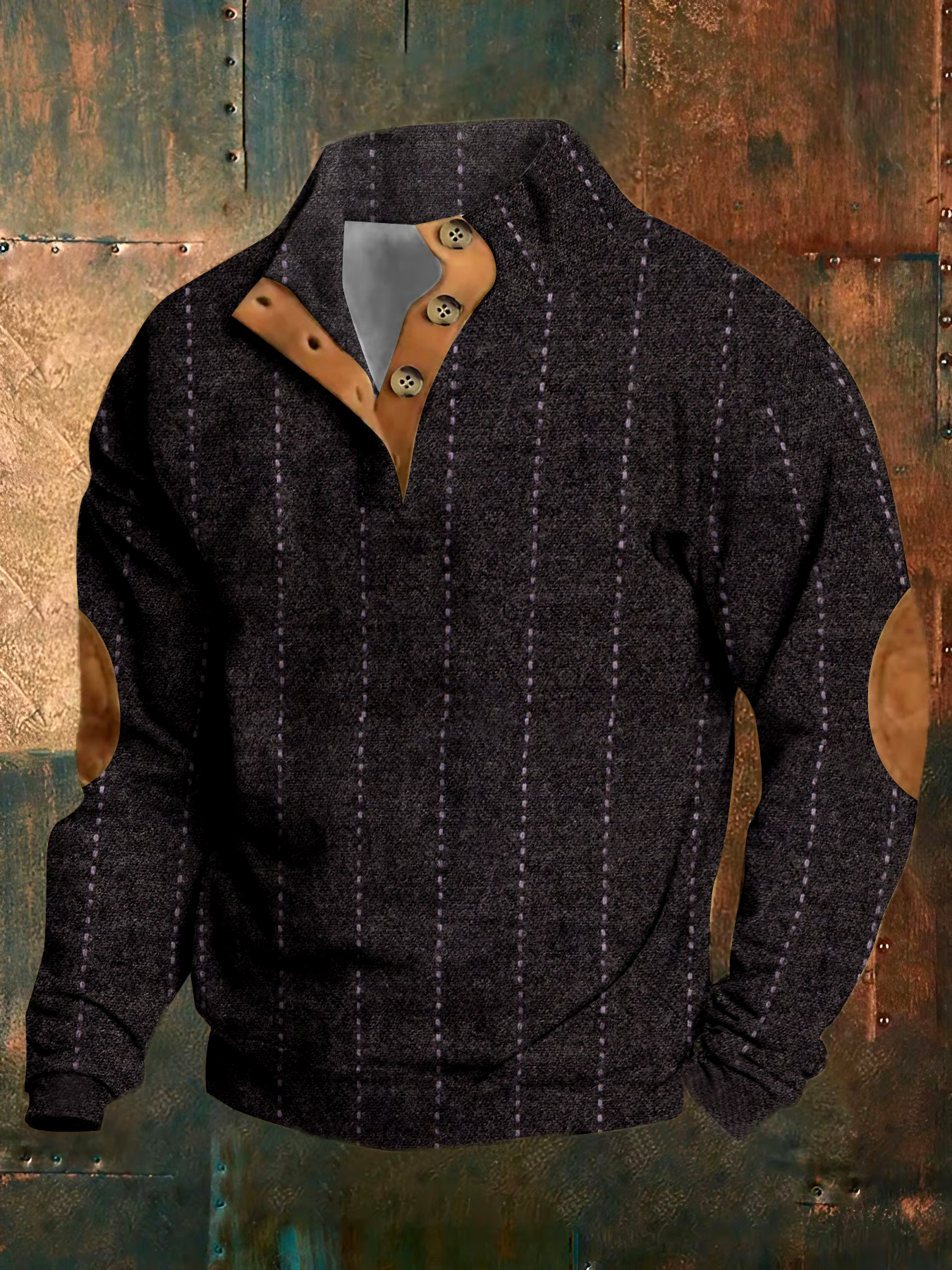Men's Vintage Print Button Casual Long Sleeve Sweatshirt