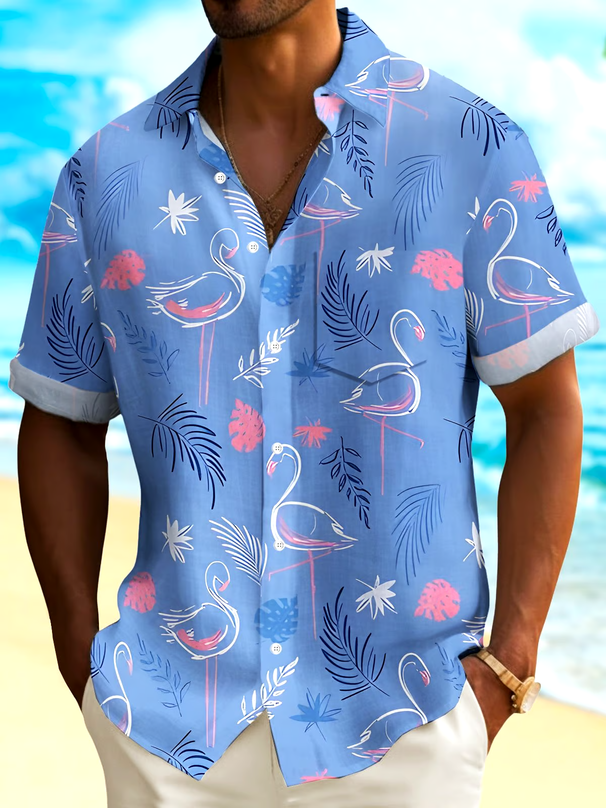 Men's Hawaiian Floral Print Resort Shirt