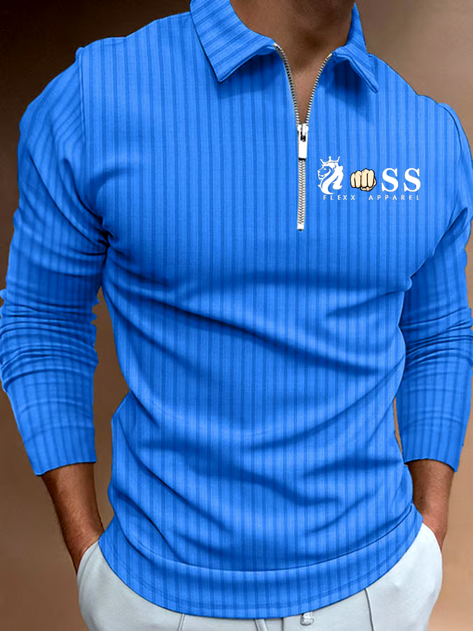 Men's Letter Stripe Printed Pullover Casual Polo Shirt