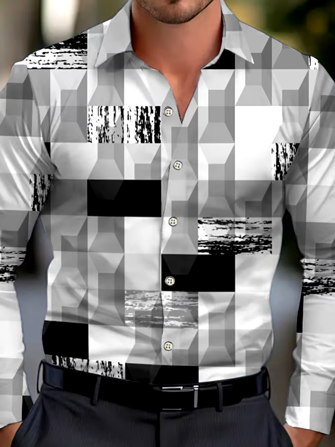 Men's Business Style Geometric Print Shirt