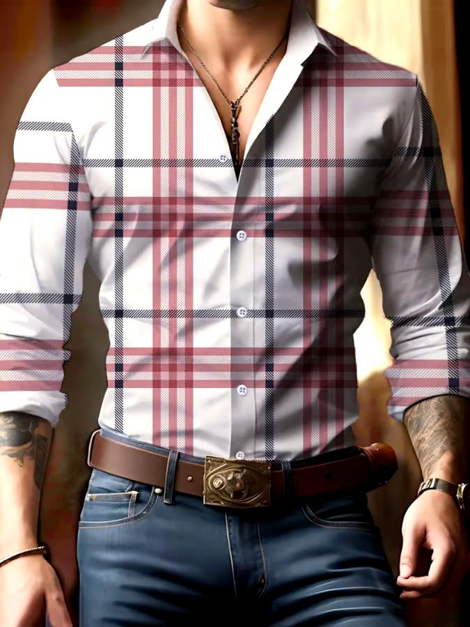 Men's Casual Business Checkered Print Shirt